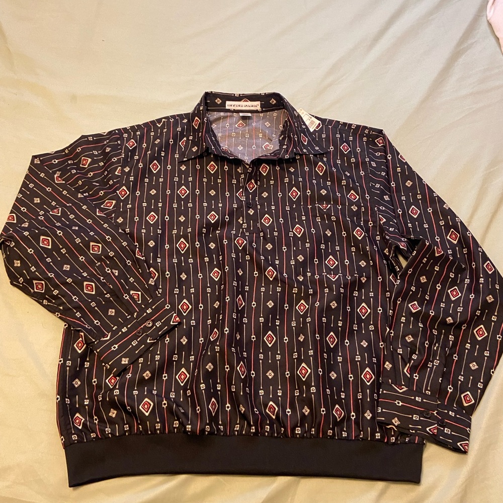 Red and Black Casual Button Down Shirt with Geometric Pattern